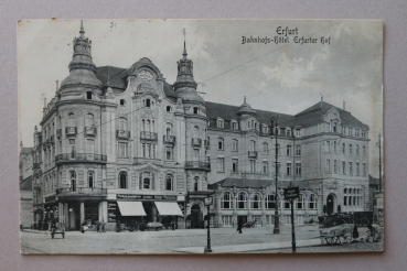 Postcard PC Erfurt 1906 railway Hotel Erfurter Hof Town architecture Thueringen